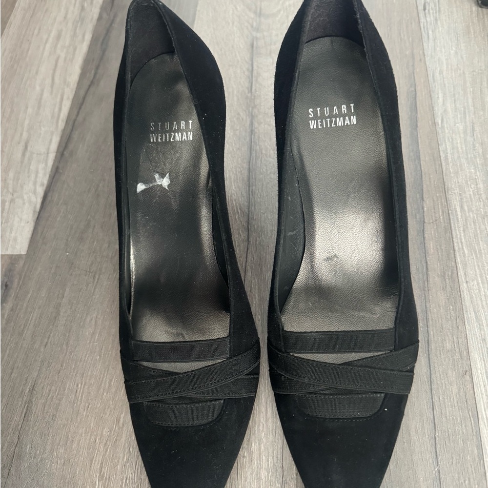 Stuart Weitzman Black Heels with Penny Loafer Detail